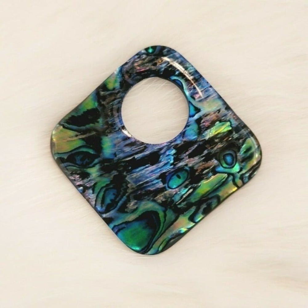 Geometric Abalone Pendant Charm Iridescent  Blue Green Whimsygoth Artsy 7679